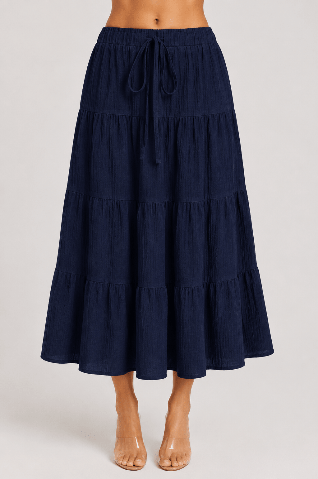 Women's Tiered Midi Skirt Casual High Waist Layered A Line Summer Vacation Skirt - Edin London
