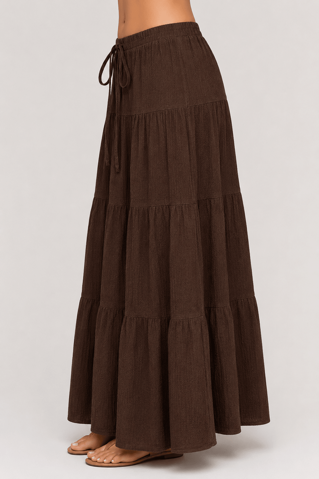 Women's Tiered Midi Skirt Casual High Waist Layered A Line Summer Vacation Skirt - Edin London