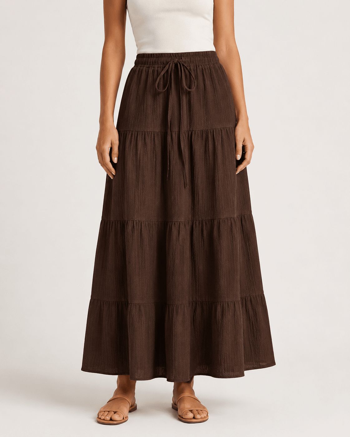 Women's Tiered Midi Skirt Casual High Waist Layered A Line Summer Vacation Skirt - Edin London