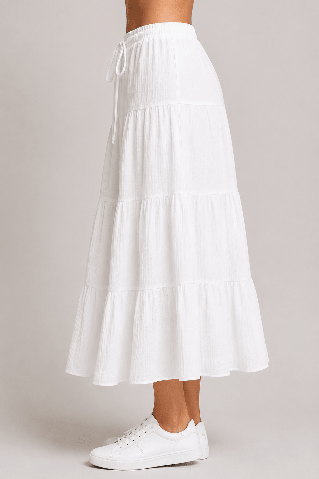 Women's Tiered Midi Skirt Casual High Waist Layered A Line Summer Vacation Skirt - Edin London