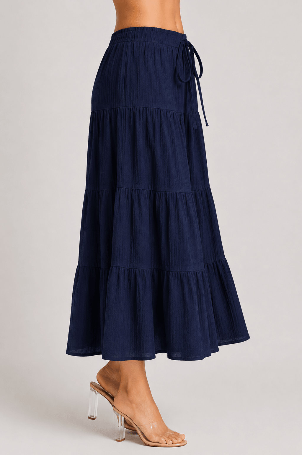 Women's Tiered Midi Skirt Casual High Waist Layered A Line Summer Vacation Skirt - Edin London