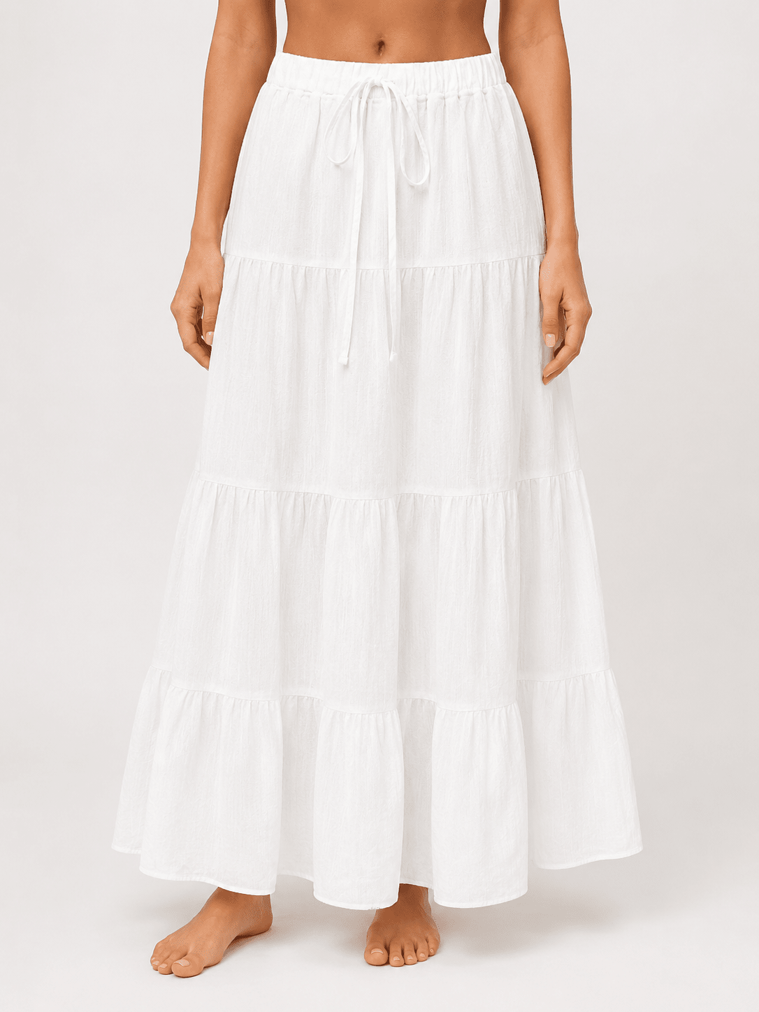 Women's Tiered Midi Skirt Casual High Waist Layered A Line Summer Vacation Skirt - Edin London