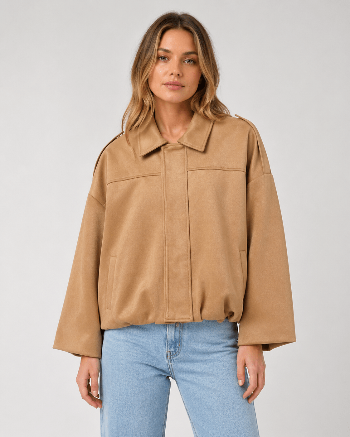 Women's Vintage Suede Texture Jacket Casual Button Up Long Sleeve Lightweight Coat - Edin London