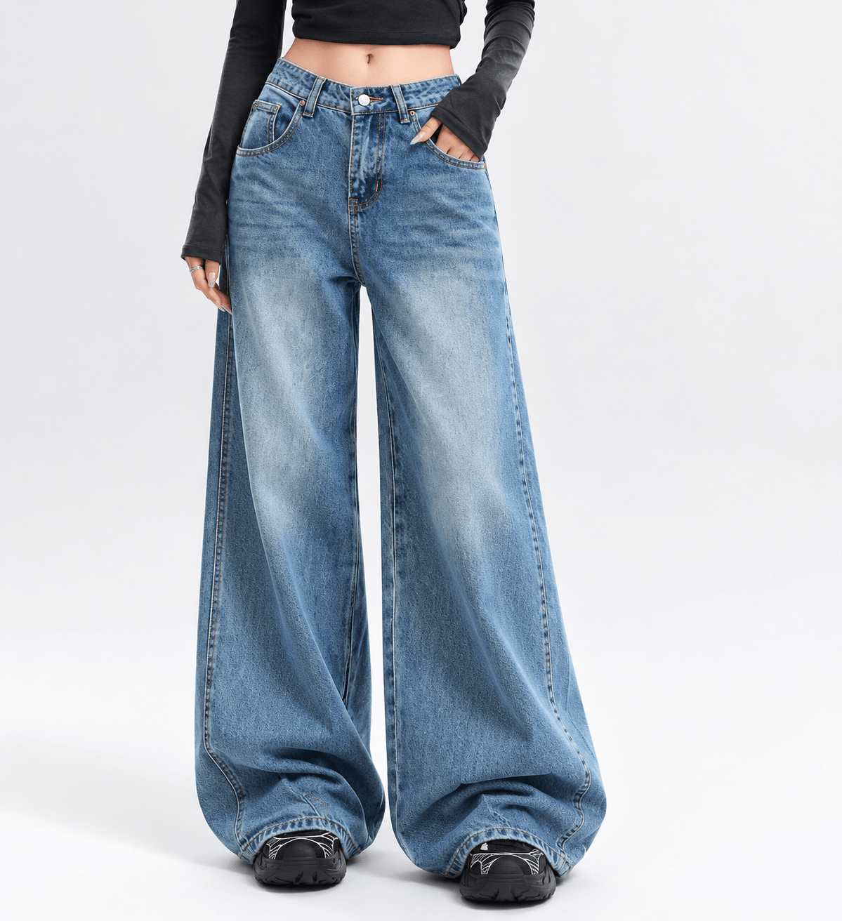 Women's Vintage Wide-Leg Denim Jeans – Mid-Waist Relaxed Straight Leg Casual Trousers - Edin London