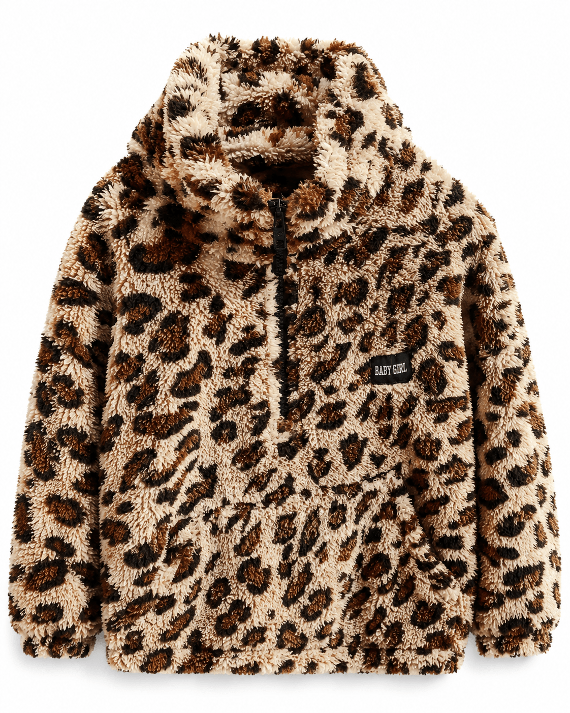 Women’s Warm Leopard Floral Sherpa Fleece Half Zip Drop Shoulder Pullover For Outings & Travel - Edin London