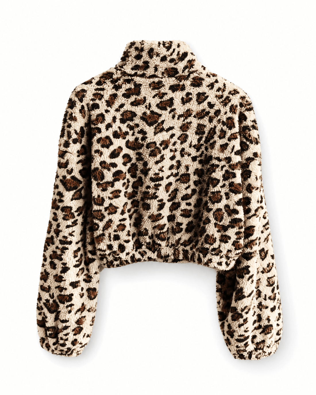 Women’s Warm Leopard Floral Sherpa Fleece Half Zip Drop Shoulder Pullover For Outings & Travel - Edin London