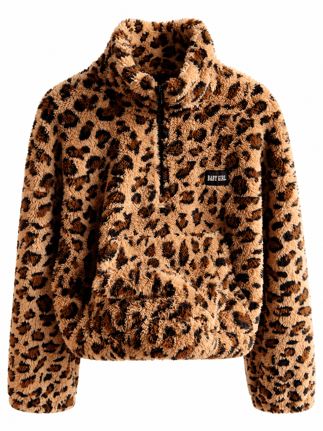 Women’s Warm Leopard Floral Sherpa Fleece Half Zip Drop Shoulder Pullover For Outings & Travel - Edin London