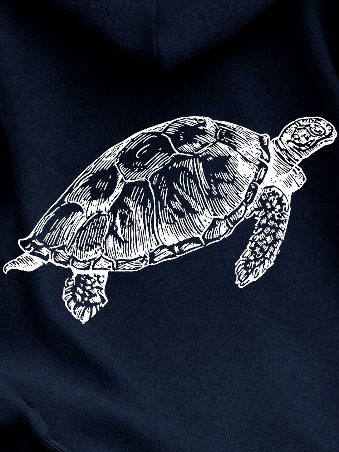 Women’s Warm Navy Blue Whote Oversized Pullover Hoodie With Turtle Graphic Travelling For Winters - Edin London