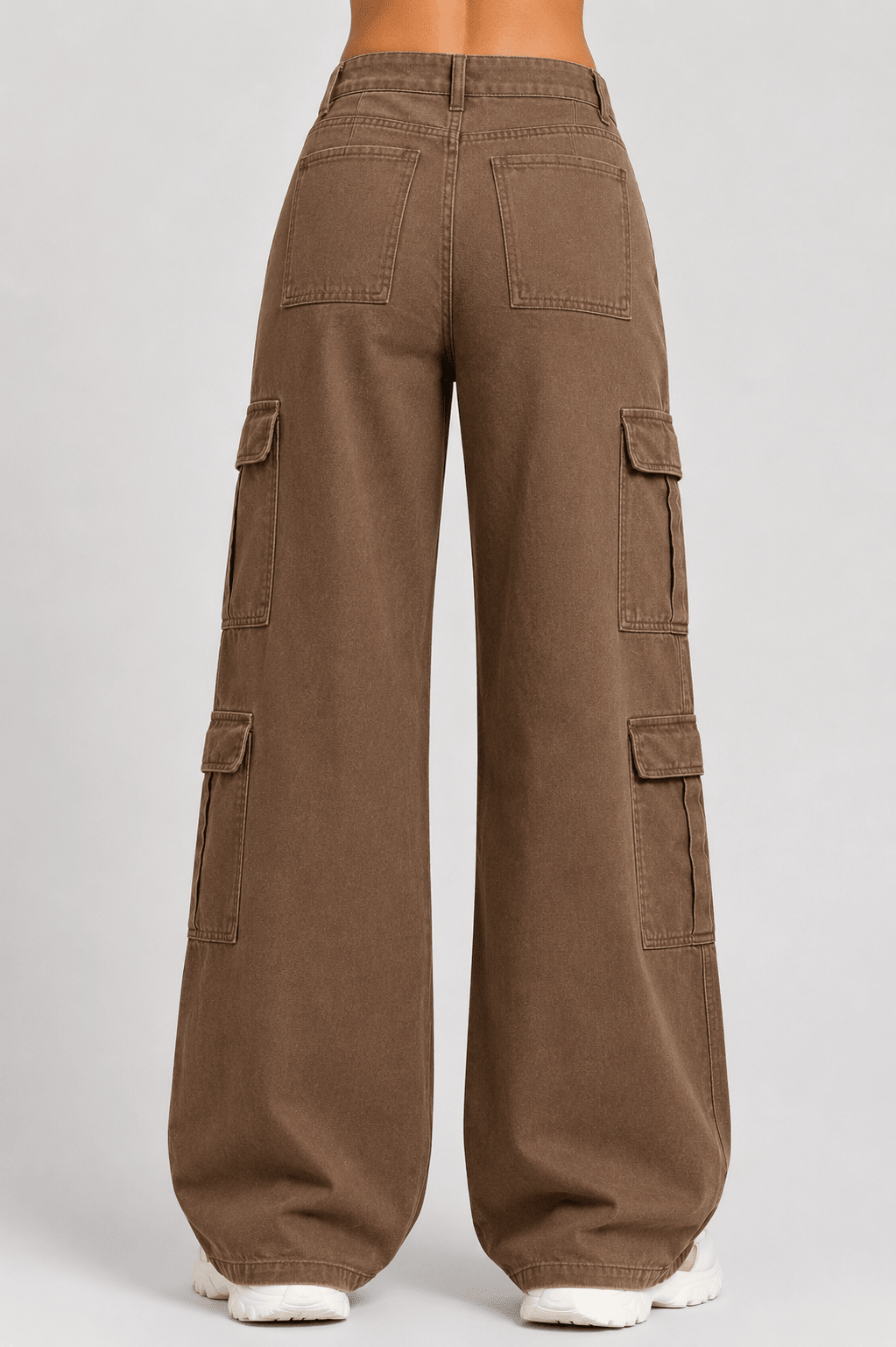 Women's Wide Leg Cargo Jeans High Waist Pocketed Utility Denim Pants - Edin London