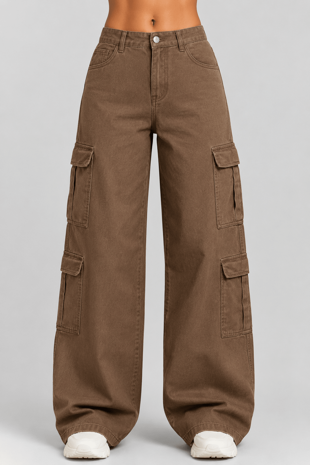 Women's Wide Leg Cargo Jeans High Waist Pocketed Utility Denim Pants - Edin London