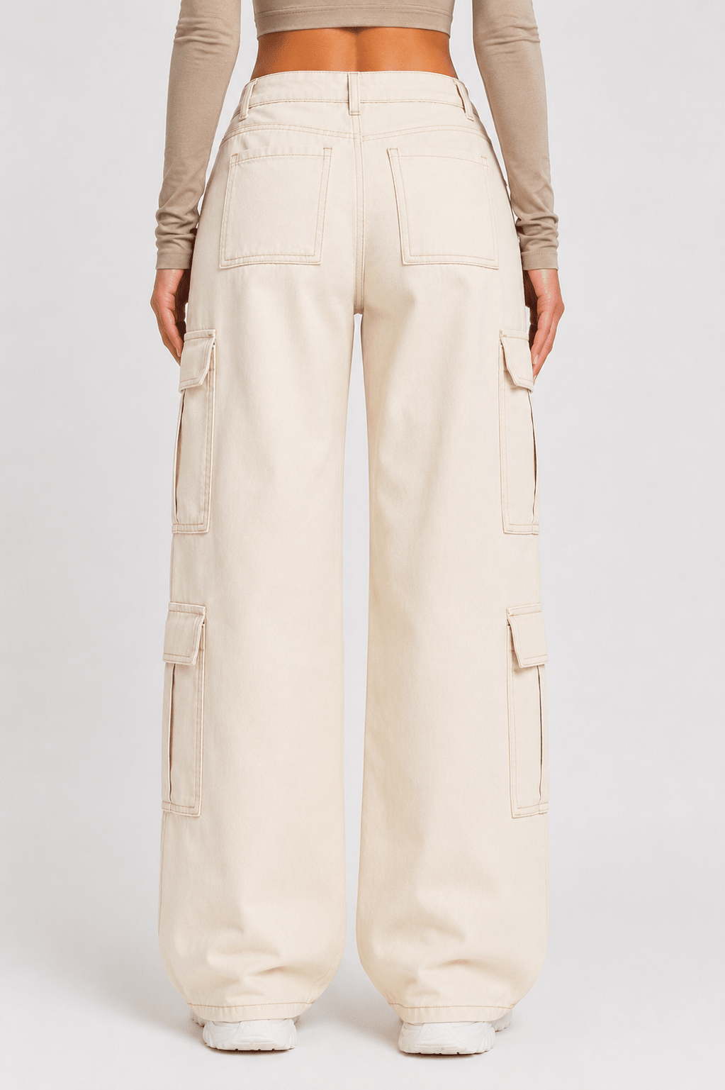 Women's Wide Leg Cargo Jeans High Waist Pocketed Utility Denim Pants - Edin London