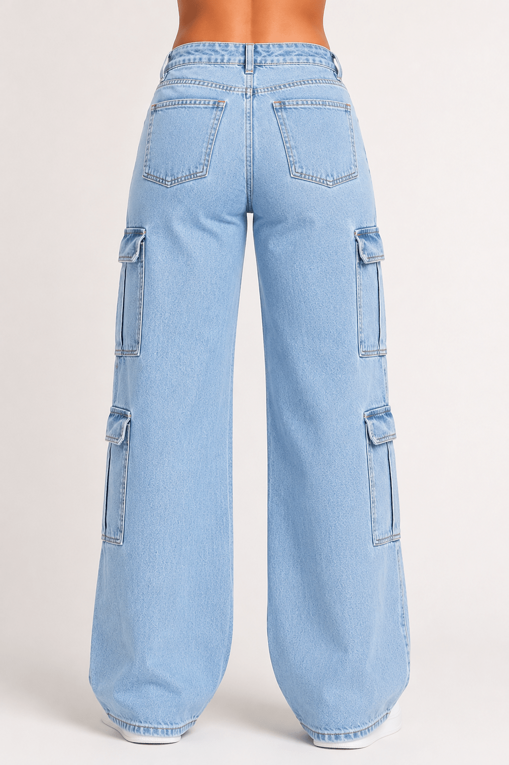 Women's Wide Leg Cargo Jeans High Waist Pocketed Utility Denim Pants - Edin London