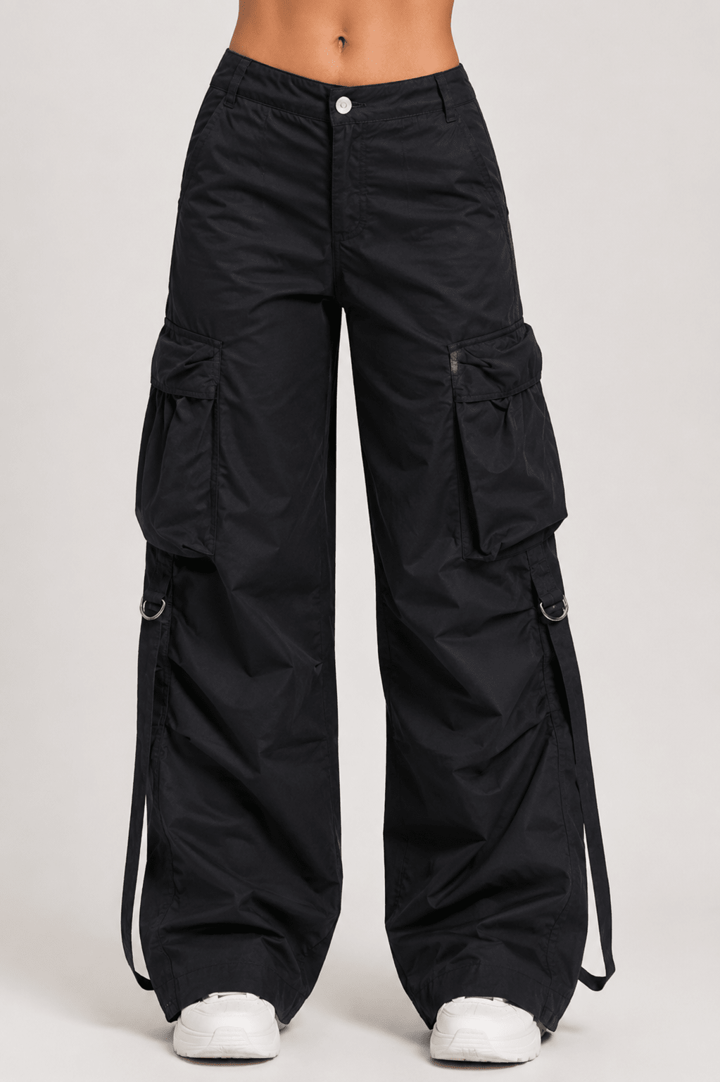 Women's Wide Leg Streetwear Pants High Waist Curved Pocket Casual Cargo Trousers - Edin London