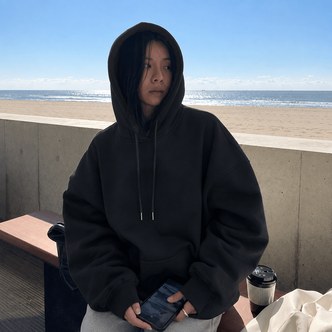 Women’s Winters Black Red White Oversized Pullover Hoodie With Drawstring Hood - Edin London