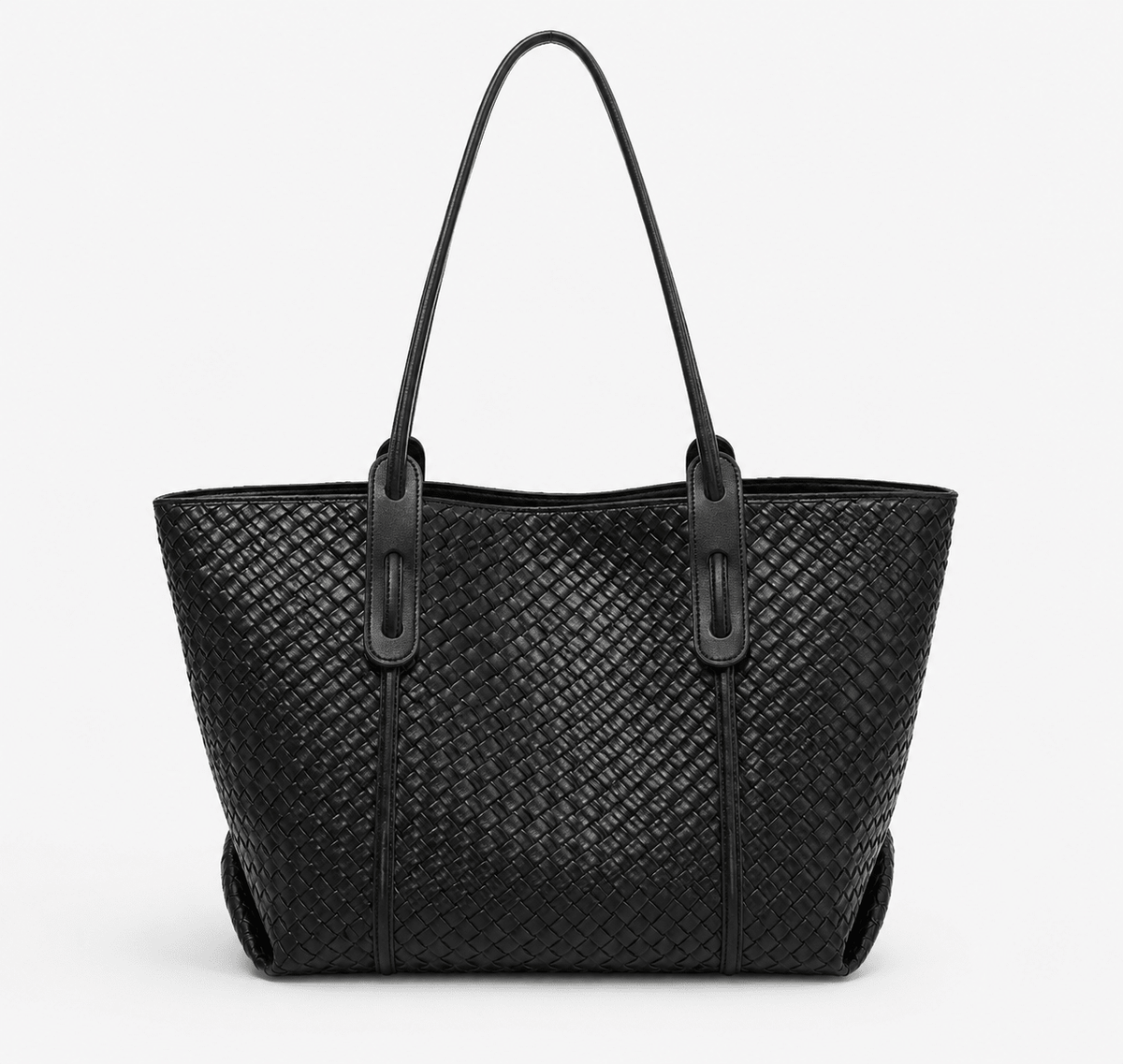 Women's Woven Pattern PU Leather Shoulder Bag Minimalist Large Capacity Everyday Handbag - Edin London