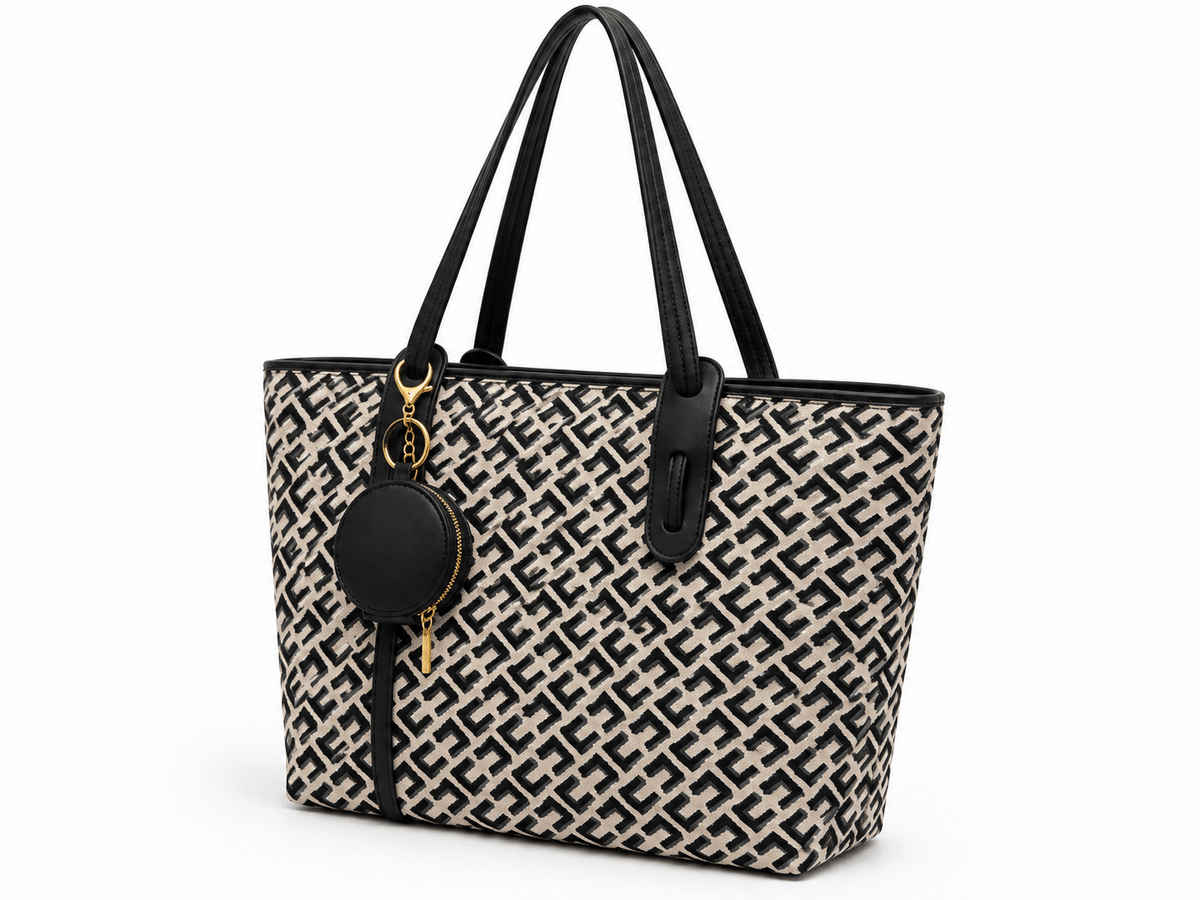 Women's Woven Pattern PU Leather Shoulder Bag Minimalist Large Capacity Everyday Handbag - Edin London