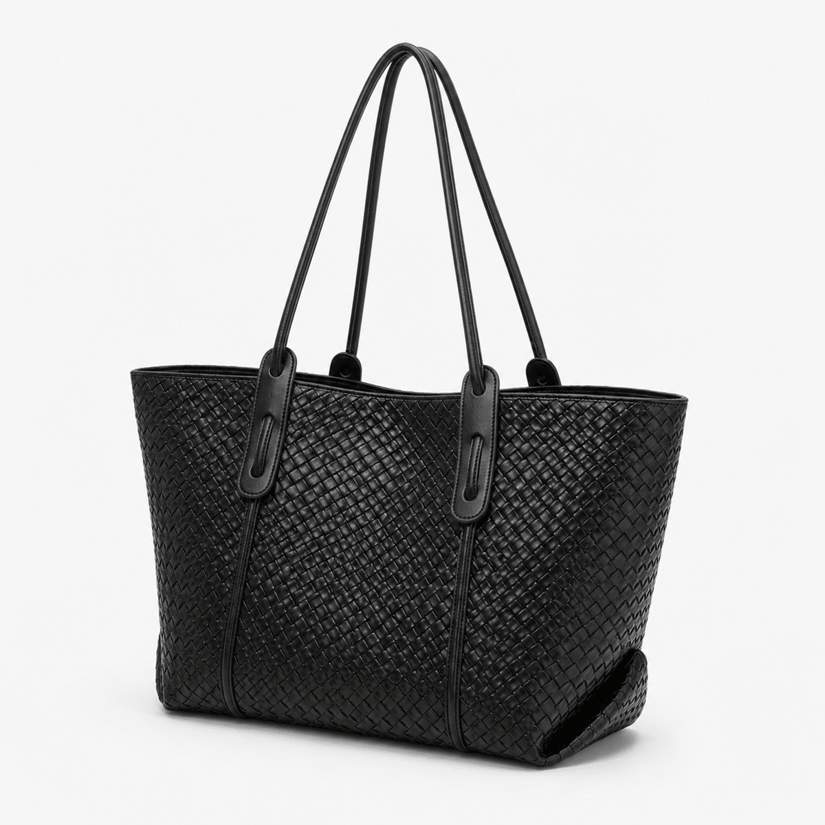 Women's Woven Pattern PU Leather Shoulder Bag Minimalist Large Capacity Everyday Handbag - Edin London