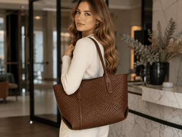 Women's Woven Pattern PU Leather Shoulder Bag Minimalist Large Capacity Everyday Handbag - Edin London