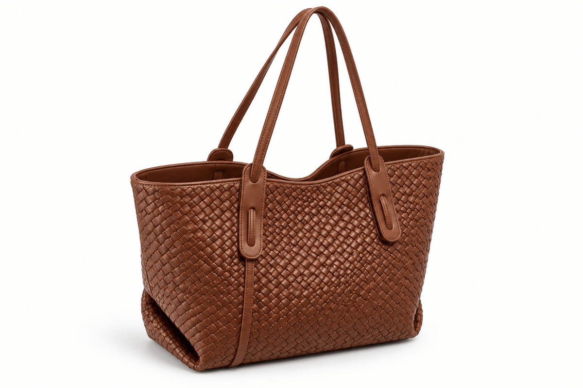 Women's Woven Pattern PU Leather Shoulder Bag Minimalist Large Capacity Everyday Handbag - Edin London