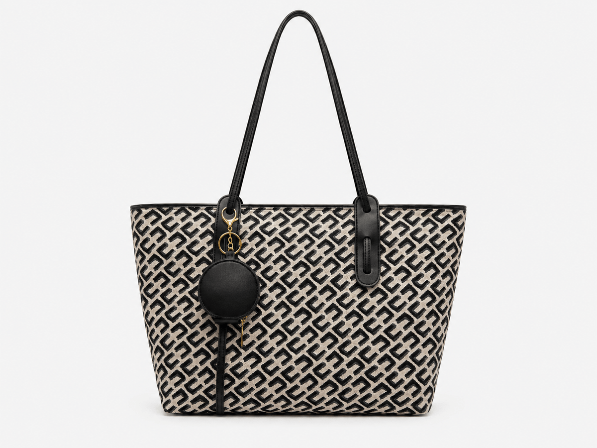Women's Woven Pattern PU Leather Shoulder Bag Minimalist Large Capacity Everyday Handbag - Edin London