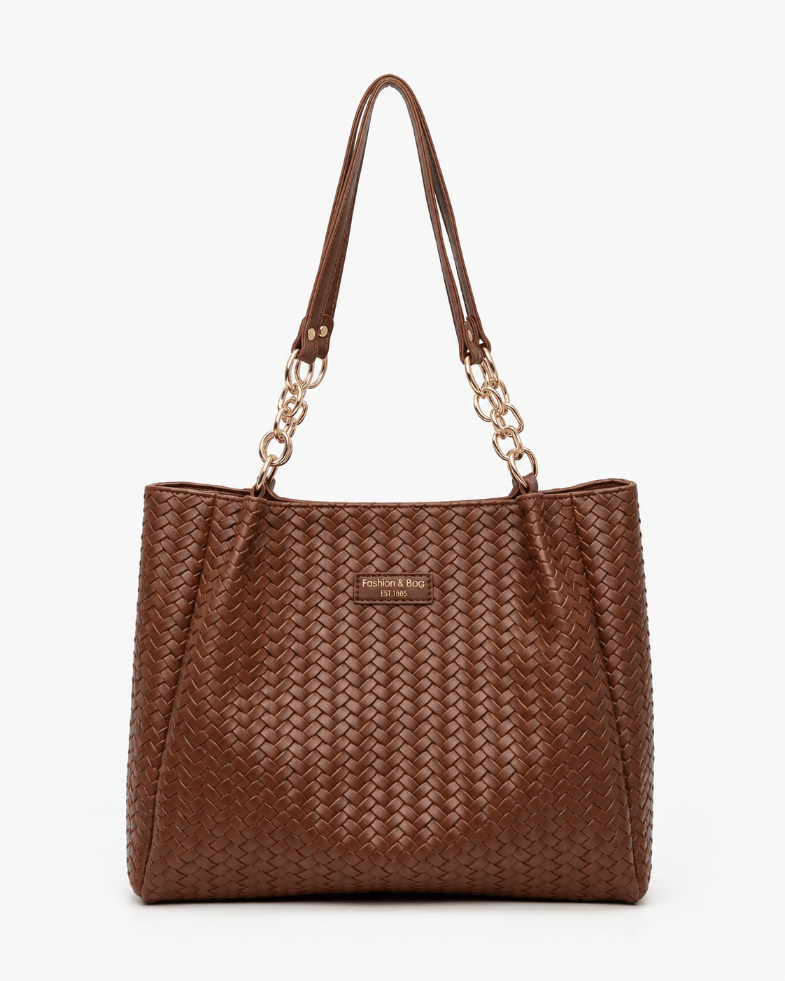 Women's Woven Texture PU Leather Tote Bag Large Capacity Shoulder Bag for Work, University & Daily Use - Edin London
