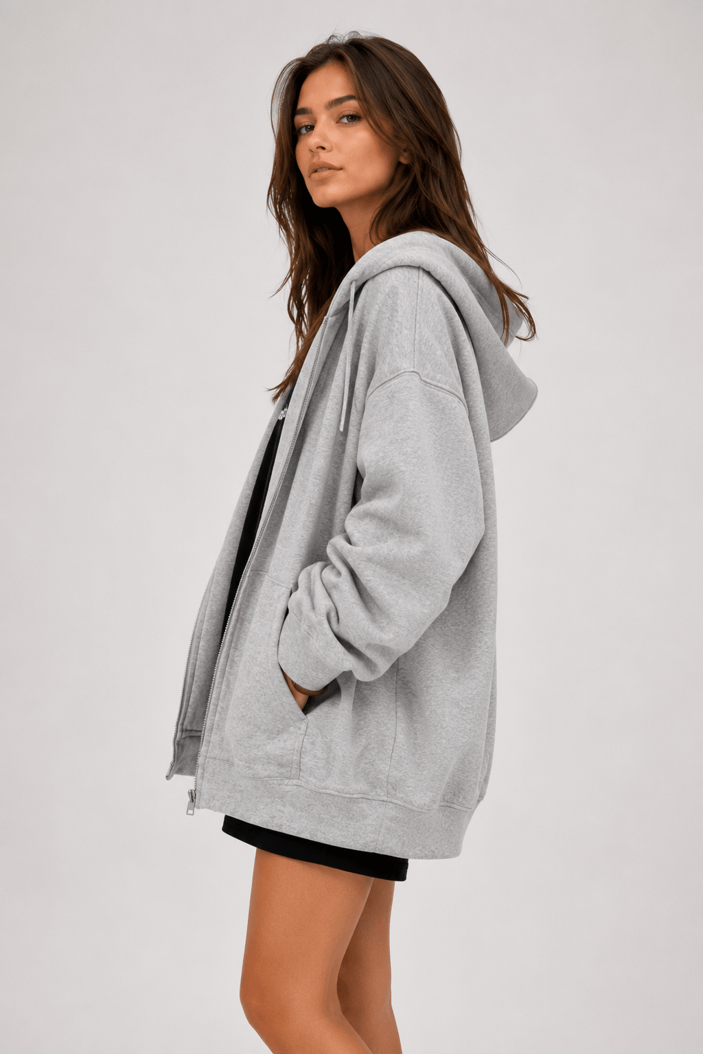 Women's Zip Lightweight Hooded Sweatshirt Loose Fit - Edin London