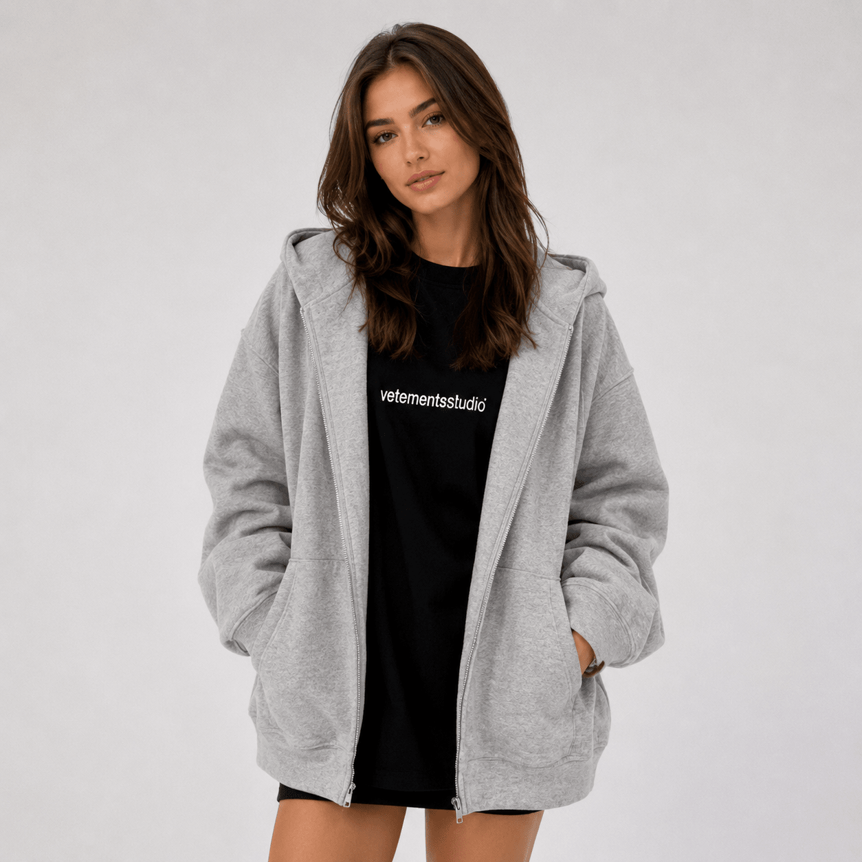 Women's Zip Lightweight Hooded Sweatshirt Loose Fit - Edin London